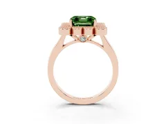 Fancy Green Asscher Cut Diamond Cluster Halo Ring Set in Rose gold with Milgrain Bezel Accents and Plain Band