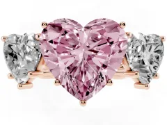 Fancy Pink Heart Cut Diamond Three-Stone Ring Set in Rose gold with Braided Band