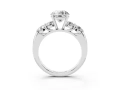 Round Cut Diamond Five-Stone Prong Set Ring Set in White gold with Classic Band