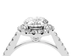 Oval Cut Diamond Pavé Halo Engagement Ring Set in Platinum with Pavé Band and Prong Setting