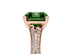 Fancy Green Asscher Cut Diamond Split Shank Pavé Engagement Ring Set in Rose gold with Prong-Set Center Stone