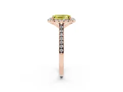 Fancy Yellow Emerald Cut Diamond Cushion Halo Ring Set in Rose gold with Pavé Band