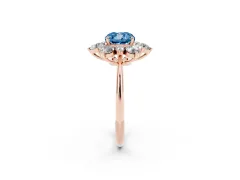 Fancy Blue Cushion Cut Diamond Cluster Halo Ring Set in Rose gold with Solitaire Band and Prong Setting