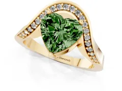 Fancy Green Heart Cut Diamond Solitaire Engagement Ring Set in Yellow gold with Pavé Shoulders