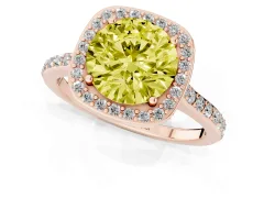 Fancy Yellow Round Cut Diamond Halo Engagement Ring Set in Rose gold with Round Pavé Shoulders and Heart Gallery