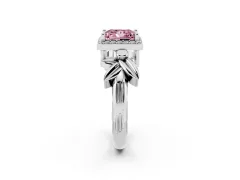 Fancy Pink Princess Cut Diamond Halo Floral Band Ring Set in Silver with Prong Setting