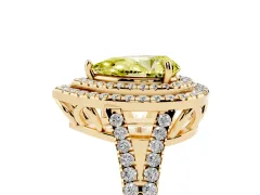Fancy Yellow Pear Cut Diamond Double Halo Ring Set in Yellow gold with Pavé Band