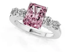 Fancy Pink Radiant Cut Diamond Five-Stone Prong Set Band Ring Set in Platinum with Polished Band