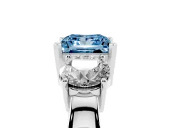 Fancy Blue Princess Cut Diamond Three-Stone Ring Set in Platinum with Round Side Stones and Classic Band