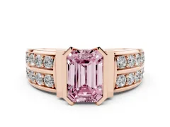 Fancy Pink Emerald Cut Diamond Wide Channel Set Band Ring Set in Rose gold with Bezel Setting