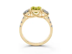 Fancy Yellow Asscher Cut Diamond Three-Stone Ring Set in Yellow gold with Pavé Band