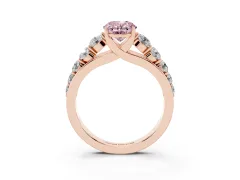 Fancy Pink Oval Cut Diamond Solitaire Ring Set in Rose gold with Pavé-Set Band and Prong Setting