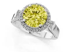 Fancy Yellow Round Cut Diamond Halo Ring Set in Platinum with Pavé-Lined Split Shank Band