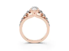 Marquise Cut Diamond Solitaire Ring Set in Rose gold with Pavé-Set Band and Prong Setting