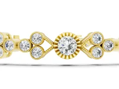 Round Cut Diamond Bezel-Set Tennis Bracelet Set in Yellow gold with Milgrain Band