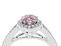 Fancy Pink Marquise Cut Diamond Halo Split Shank Pavé Ring Set in Platinum with Prong Setting
