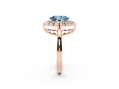 Fancy Blue Oval Cut Diamond Halo Cluster Engagement Ring Set in Rose gold with Solitaire Band and Prong Setting