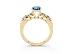 Fancy Blue Radiant Cut Diamond Five-Stone Prong Set Ring Set in Yellow gold with Classic Band