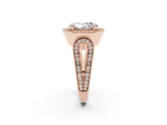 Oval Cut Diamond Halo Ring Set in Rose gold with Milgrain Accent Split Shank