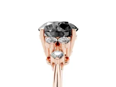Fancy Black Round Cut Diamond Cluster Ring Set in Rose gold with Plain Band and Prong Setting