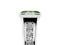 Fancy Green Emerald Cut Diamond Bezel-Set Solitaire Ring Set in Silver with Channel-Set Band