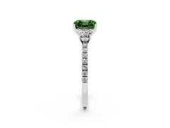Fancy Green Asscher Cut Diamond Three-Stone Ring Set in White gold with Pavé Band and Graduated Sides