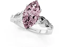 Fancy Pink Marquise Cut Diamond Vine Band Solitaire Ring Set in Silver with Milgrain Prong Setting
