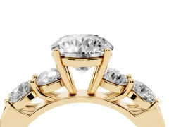 Round Cut Diamond Five-Stone Prong Set Ring Set in Yellow gold with Classic Band
