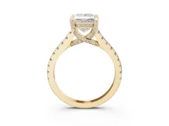 Princess Cut Diamond Solitaire Ring Set in Yellow gold with Brilliant Pavé Band and Prong Setting