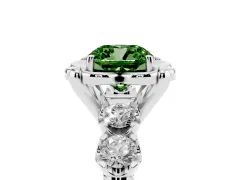 Fancy Green Cushion Cut Diamond Floral Halo Ring Set in Silver with Shared Prong Band