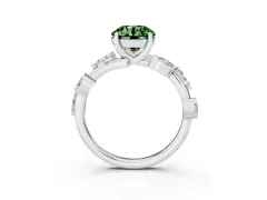 Fancy Green Round Cut Diamond Solitaire Ring Set in Platinum with Twisted Marquise Accent Band