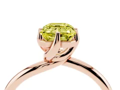 Fancy Yellow Emerald Cut Diamond Solitaire Engagement Ring Set in Rose gold with Classic Plain Band