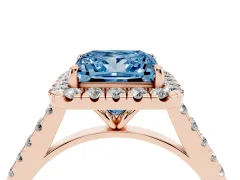 Fancy Blue Princess Cut Diamond Halo Pavé Engagement Ring Set in Rose gold with Prong Setting