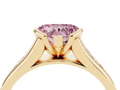 Fancy Pink Heart Cut Diamond Bezel-Set Solitaire Ring Set in Yellow gold with Channel-Set Band