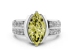 Fancy Yellow Marquise Cut Diamond Wide Channel Set Band Ring Set in Silver with Bezel Setting