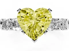 Fancy Yellow Heart Cut Diamond Five-Stone Prong Set Engagement Ring Set in White gold with Channel Band