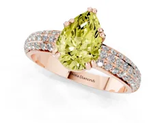Fancy Yellow Pear Cut Diamond Solitaire Ring Set in Rose gold with Multi-Row Round Pavé Band and Prong Setting