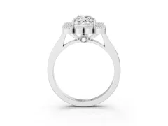 Cushion Cut Diamond Cluster Halo Ring Set in Platinum with Milgrain Bezel Accents and Plain Band