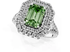Fancy Green Emerald Cut Diamond Double Halo Ring Set in Silver with Pavé Split Shank and Prong Setting