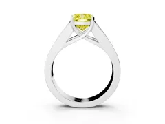 Fancy Yellow Cushion Cut Diamond Solitaire Ring Set in Platinum with Channel-Set Accent Stones and Prong Setting
