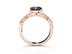 Fancy Black Radiant Cut Diamond Ring Set in Rose gold with Scattered Round Accents