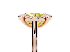 Fancy Yellow Round Cut Diamond Cluster Halo Solitaire Ring Set in Rose gold with Prong Setting