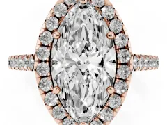 Marquise Cut Diamond Pavé Halo Engagement Ring Set in Rose gold with Pavé Band and Prong Setting