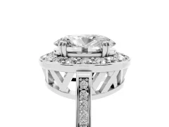 Oval Cut Diamond Halo Ring Set in White gold with Accent-Lined Split Shank and Prong Setting
