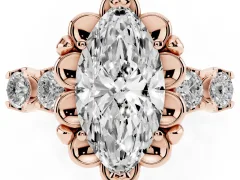 Marquise Cut Diamond Floral Halo Ring Set in Rose gold with Shared Prong Band