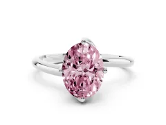 Fancy Pink Oval Cut Diamond Solitaire Engagement Ring Set in Platinum with Classic Plain Band