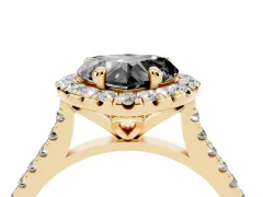 Fancy Black Heart Cut Diamond Cushion Halo Ring Set in Yellow gold with Pavé Band