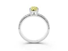 Fancy Yellow Pear Cut Diamond Solitaire Ring Set in Platinum with Multi-Row Round Pavé Band and Prong Setting