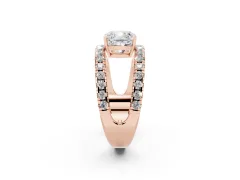 Cushion Cut Diamond Split Shank Pavé Solitaire Ring Set in Rose gold with Open Shank Design