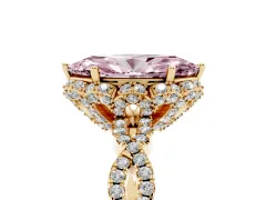 Fancy Pink Marquise Cut Diamond Halo Twist Band Solitaire Ring Set in Yellow gold with Prong-Set Center Stone